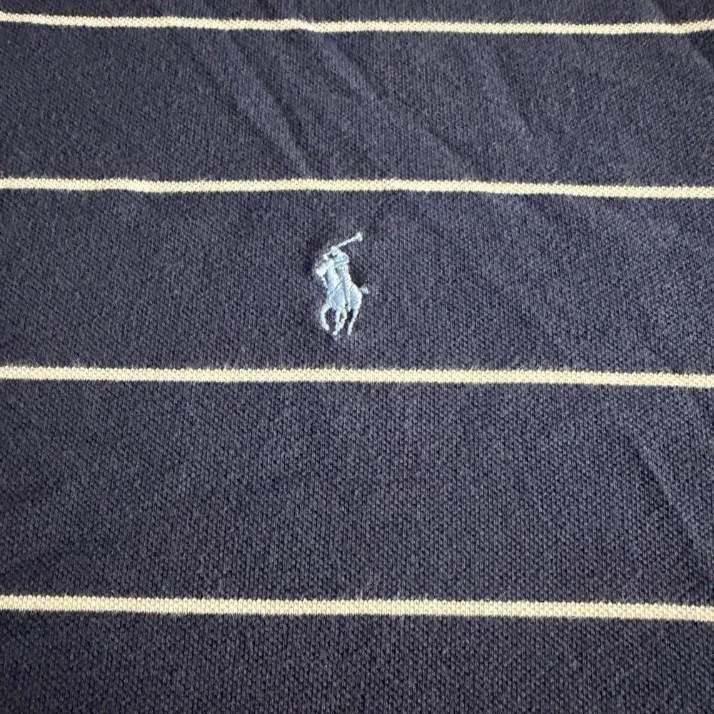 Polo Ralph Lauren Mens 4XB Navy Blue White Striped Short Sleeve Pique Polo Shirt